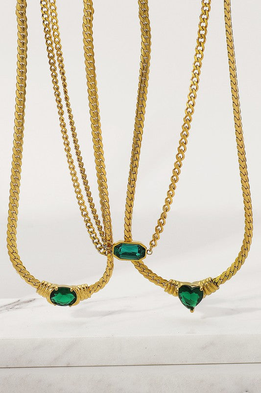 CORAZON | HEART GEOMETRIC ZICRON CHAIN NECKLACE