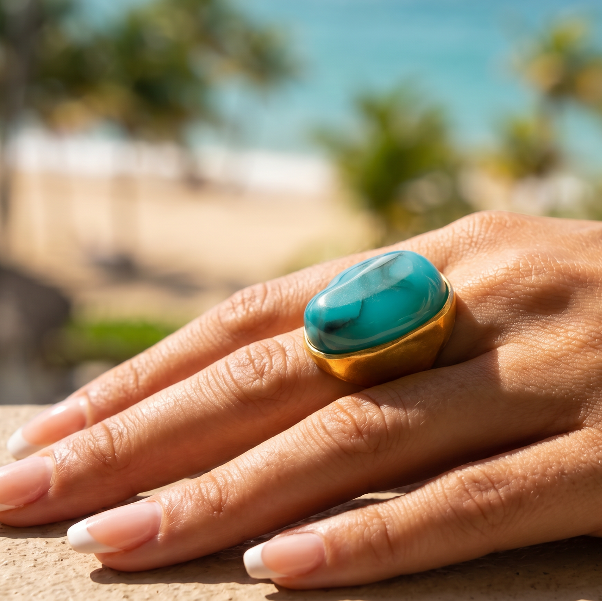 MARI | MARBLE OVAL STONE STRETCH RING