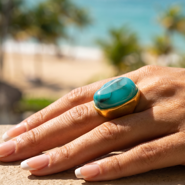 MARI | MARBLE OVAL STONE STRETCH RING